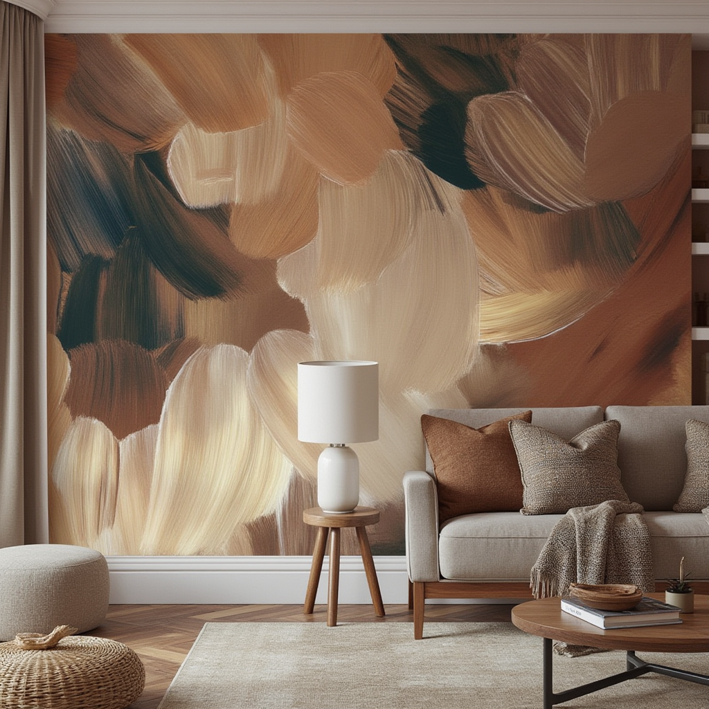 3D Wallpaper Amber Brushstrokes Harmony